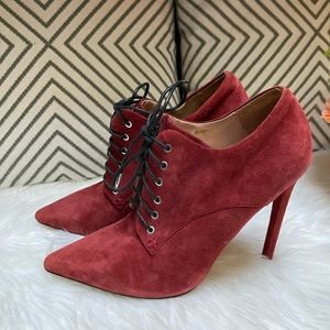 L.A.M.B Isabella Wine Suede Leather Stiletto Burgundy Booties